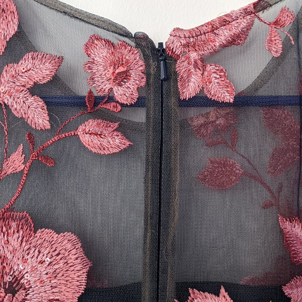 Mikael Aghal navy blue and pink knee length embroidered cocktail dress sz 10 - Picture 3 of 7